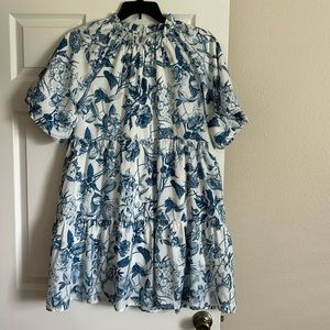 THML White Mini Dress with Blue Floral Print